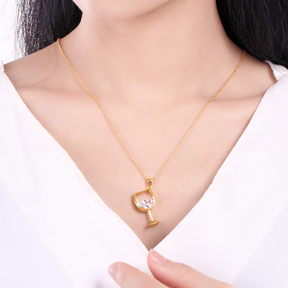 Hu Hu Hu Hu Hu Alat Bantu Pasang Kacamata♡ Kalung Rantai Panjang Dengan Liontin Gelas Wine Bahan Cubic Zirconia Untuk Wanita