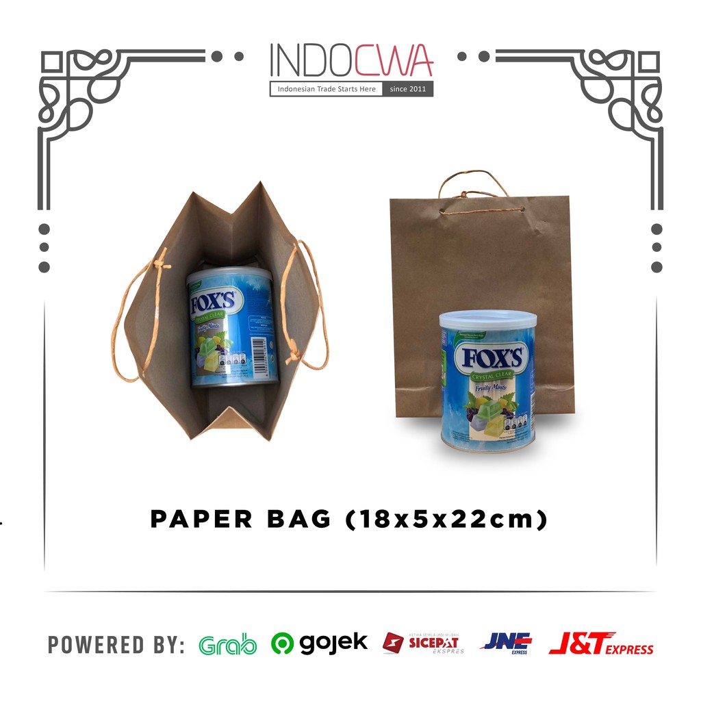 

Paper Bag / Tas Kertas Polos Kraft 150 gsm Tali Rotan UK 18 x 5 x 22