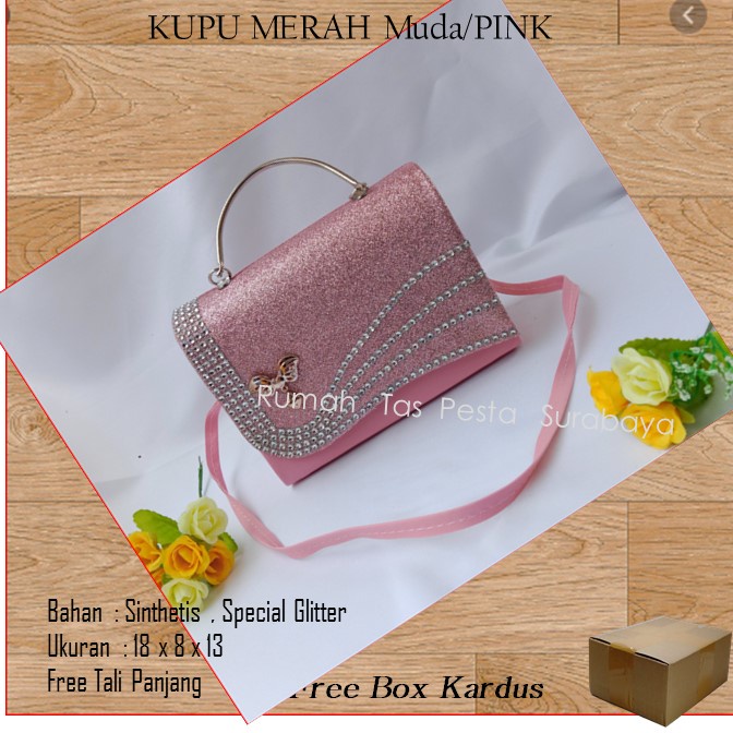 Tas Cewek,Tas Clutch,Tas Seserahan,KUPU MERAH Muda_PINK