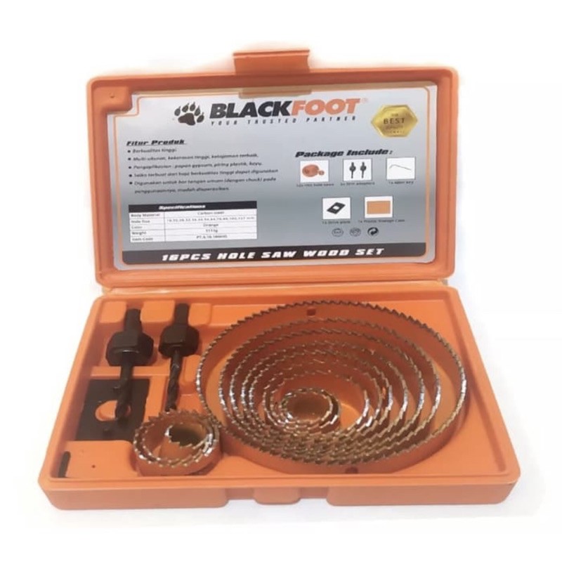 HOLE SAW SET 16 pcs mata bor kayu mata bor pelubang BLACKFOOT