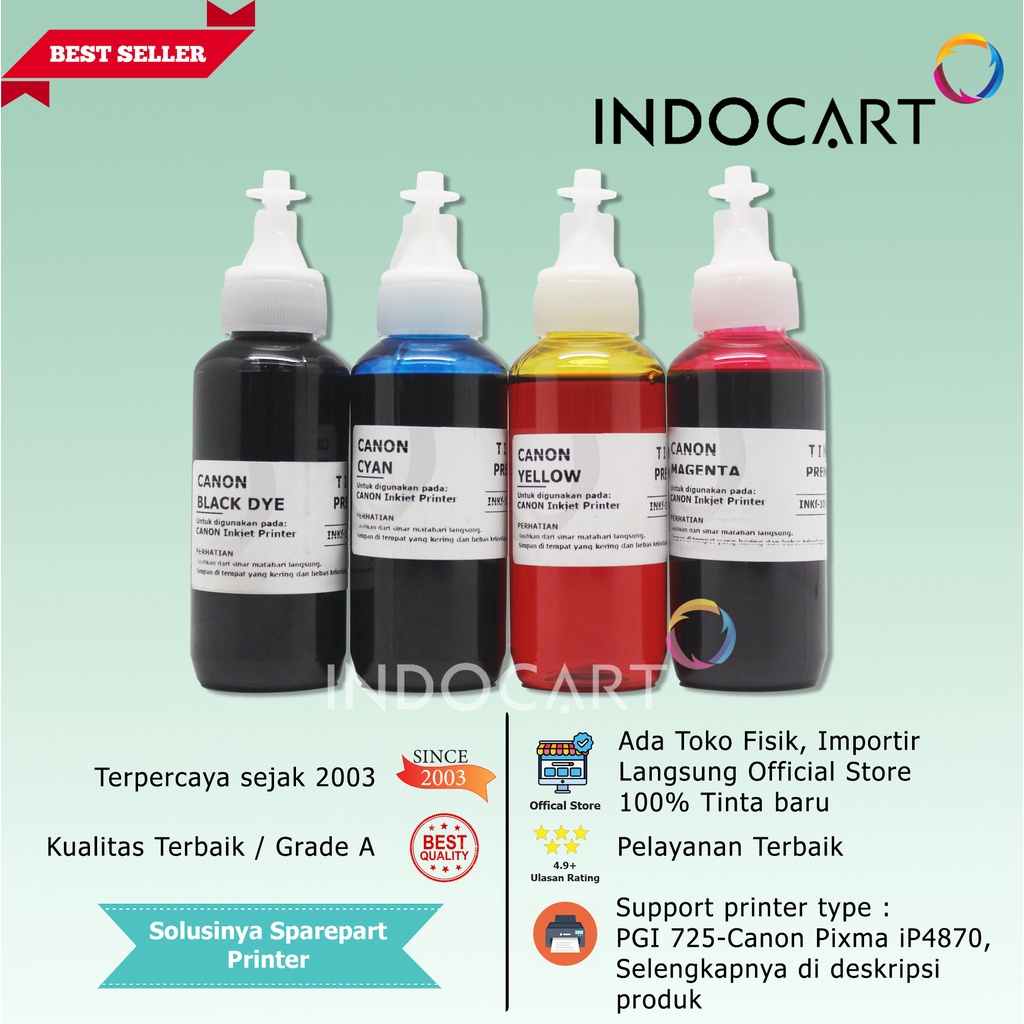 IndoCart Tinta Premium Canon GI790 GI 790 G1000 G2000-Dye-100ml-no box