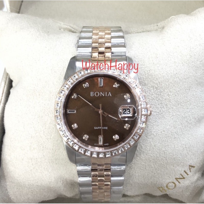 WatchHappy Bonia BNB10553-1647S BNB10553 BNB 10553 Men Silver Rose Gold Brown Dial ORIGINAL WARRANTY