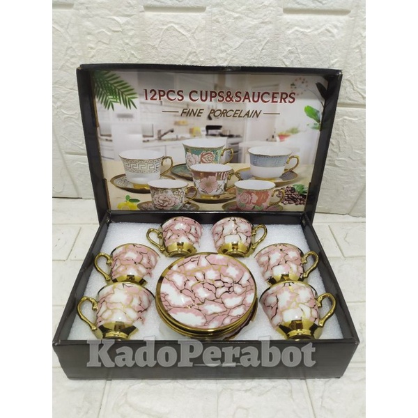 gelas set porcelain - cangkir set cantik - hadiah cangkir wedding gift