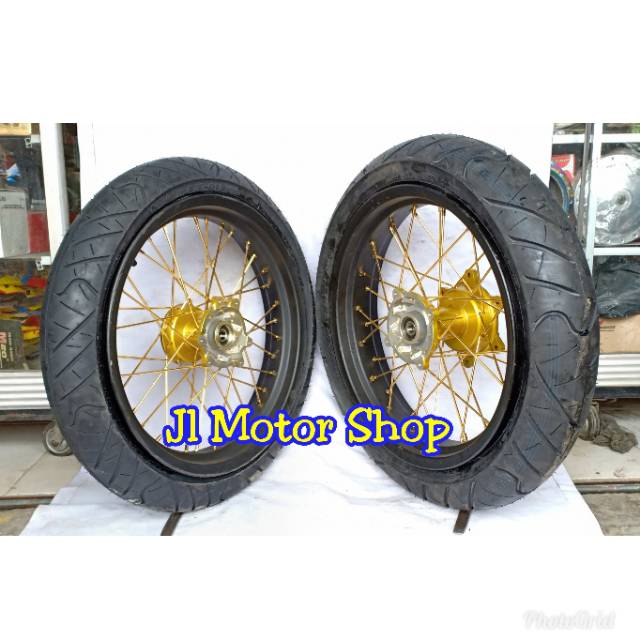 Paketan Velg SuperMoto Honda CRF 150 L Plus Ban - Paket Komplit Velg CRF 150 Tromol ORI Crf