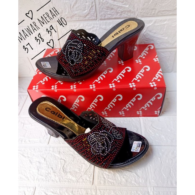 [PROMO TAHUN BARU] SANDAL WANITA CALBI HEELS / SANDAL PESTA-Mawar marun heels