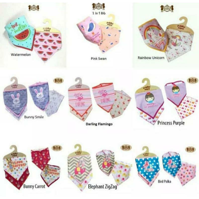 Petite Mimi Triangle Bibs 2pcs | Slabber Bayi | Bibs Segitiga