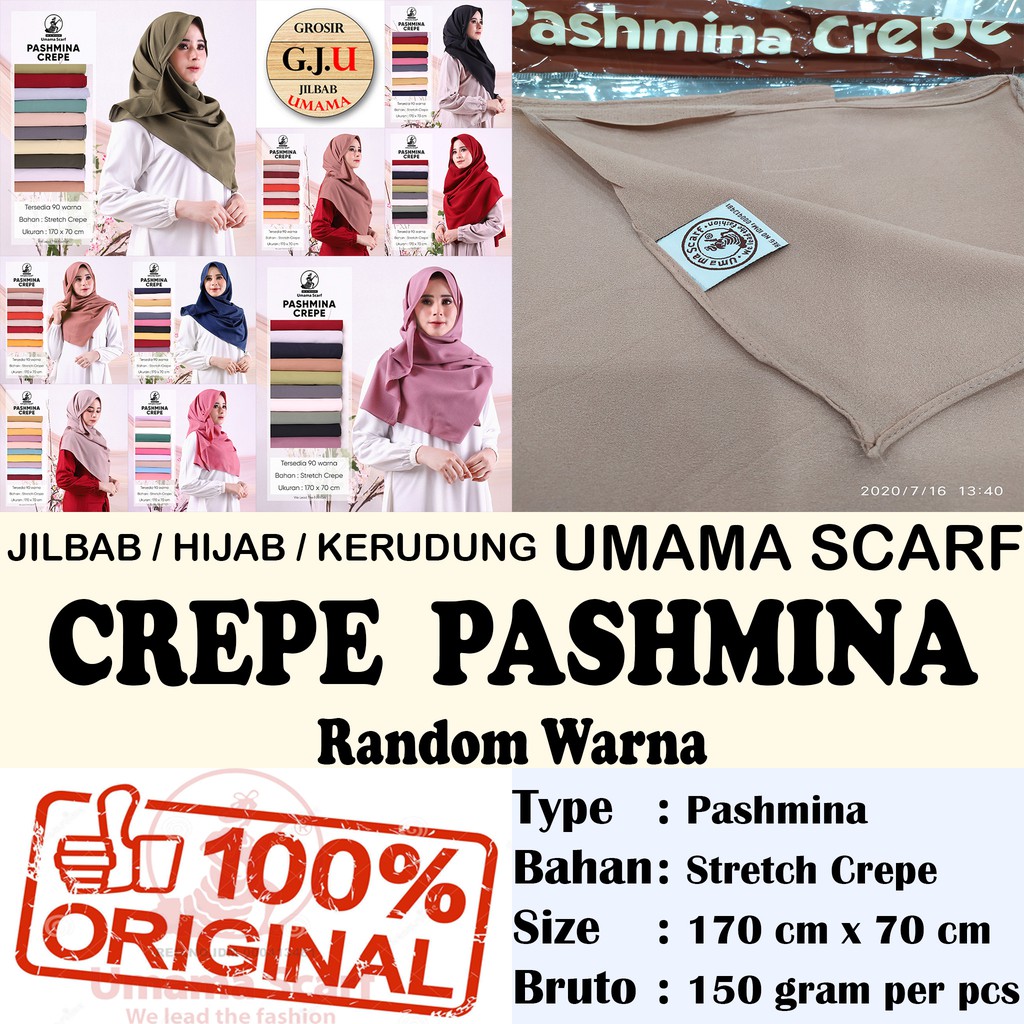 Umama CREPE PASHMINA jahit tepi jilbab  random  warna  