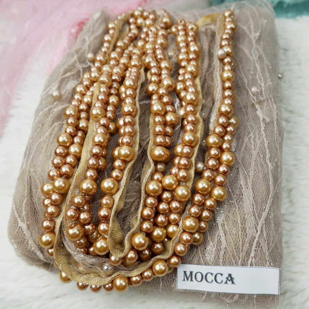 VEIL  MUTIARA SLAYER  PENGANTIN MOTIF ALL VARIAN COLOUR-MOCCA