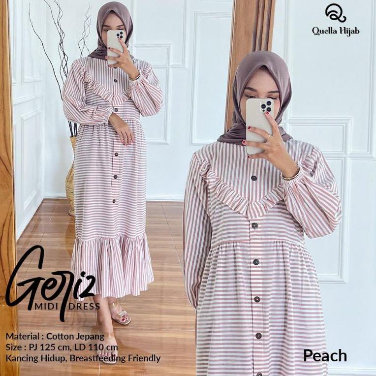 BGN.25Au22ν ▪ Ori Quela Moela Midi dress jumbo dan geriz midi dres motif garis size Jumbo