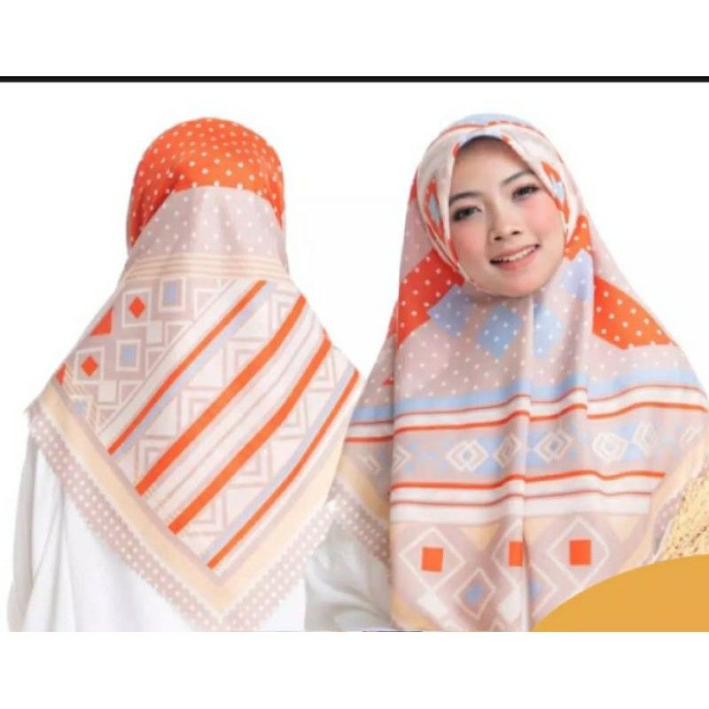 Hijab/Jilbab segi empat Motif Bueno merah bata terbaru