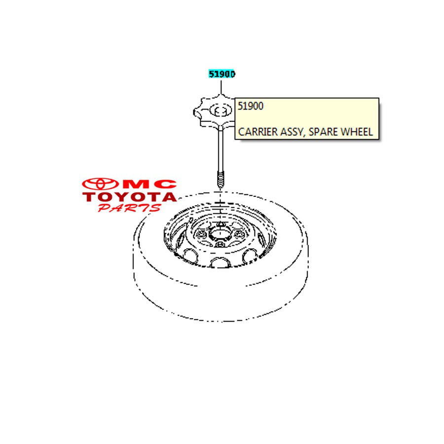 Baut Gantungan Putaran Ban Serep / Spare Wheel Agya Ayla 51900-BZ030