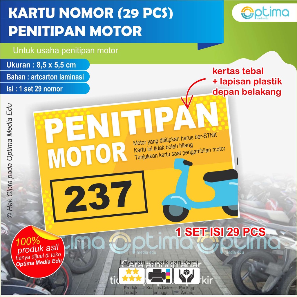 

KARTU NOMOR PENITIPAN MOTOR (29 PCS) DAN HELM (36 PCS)