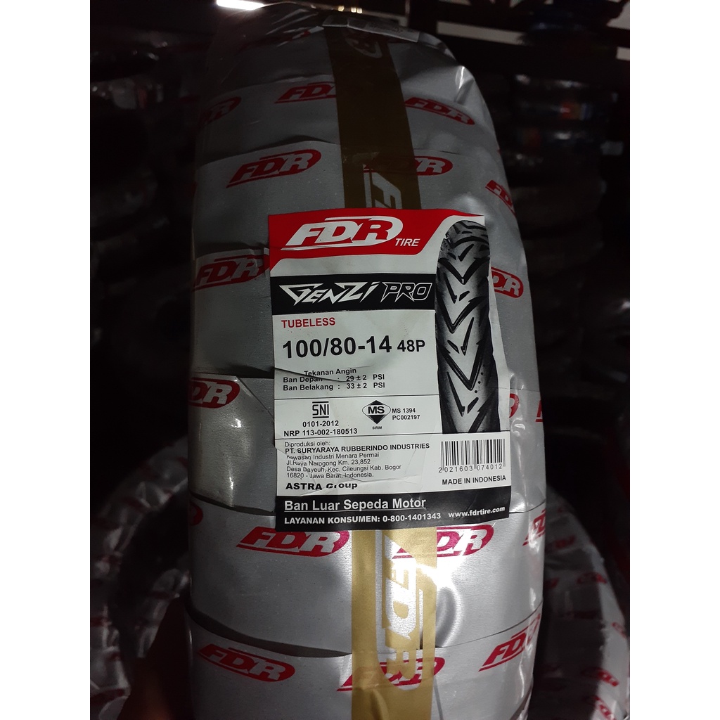 Ban FDR Tubeless Genzi Pro 100/80-14 Free Pentil Ban Matic Ring 14 Honda Yamaha Suzuki