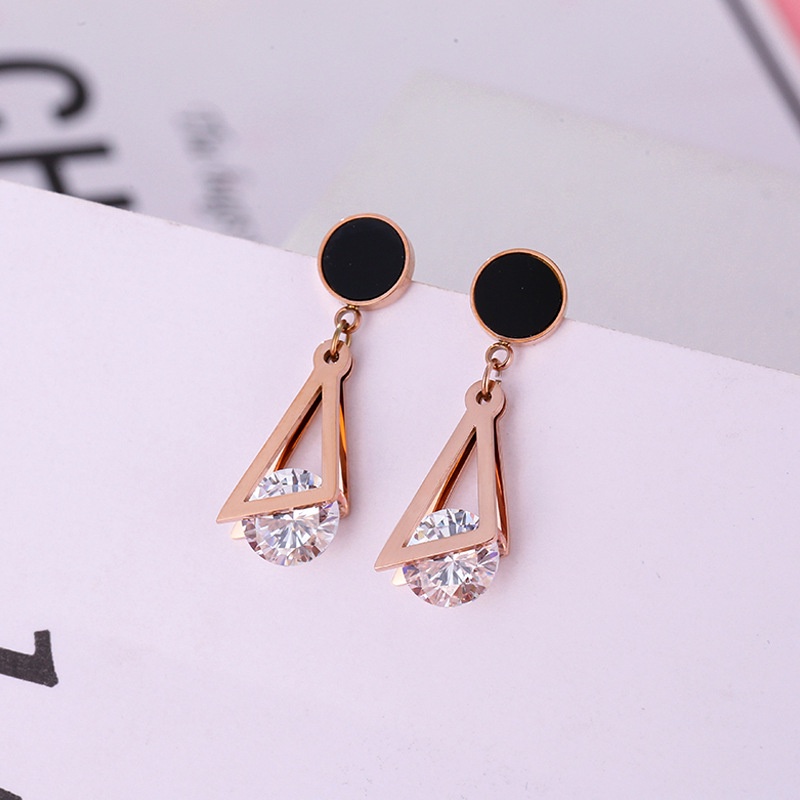 BTS-ERED0034TD TINO Anting Wanita Titanium Asli Anti Karat dan Anti alergi Model Permata Zircon