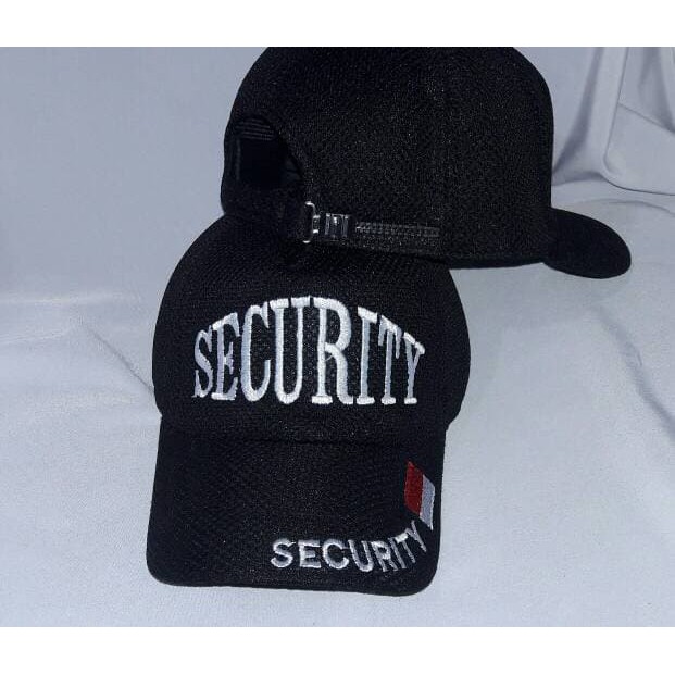 topi SECURITY hitam jaring full dobel mess bendera merah putih