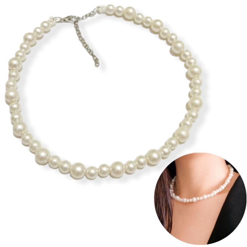 Yura Korean Pearl Choker Necklace Combination Kalung Mutiara Korea Kombinasi