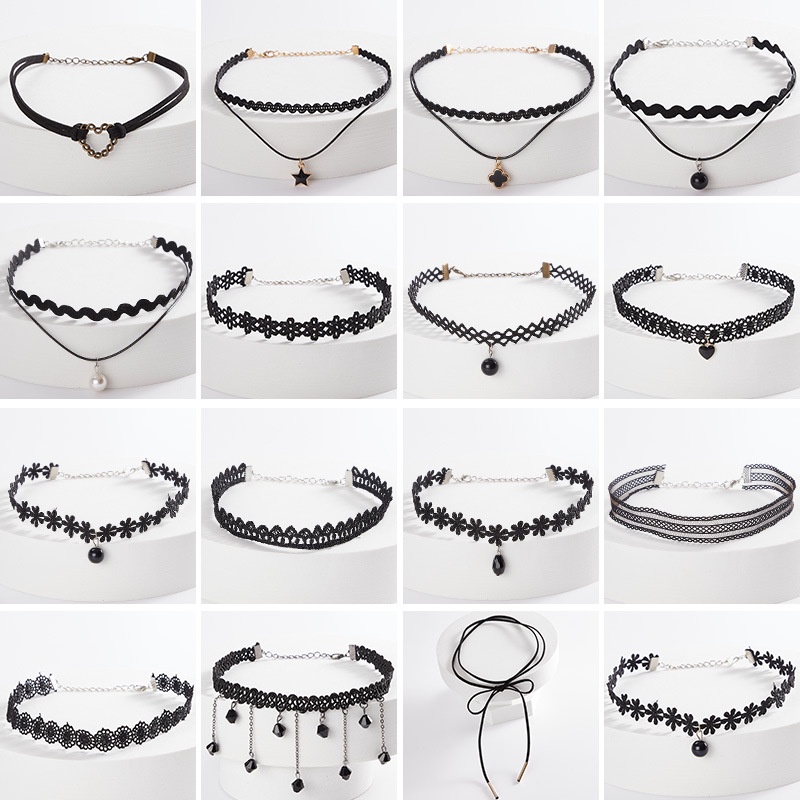 Kalung Choker Bahan Kulit Velvet Warna Hitam Gaya Vintage Gothic Untuk Wanita