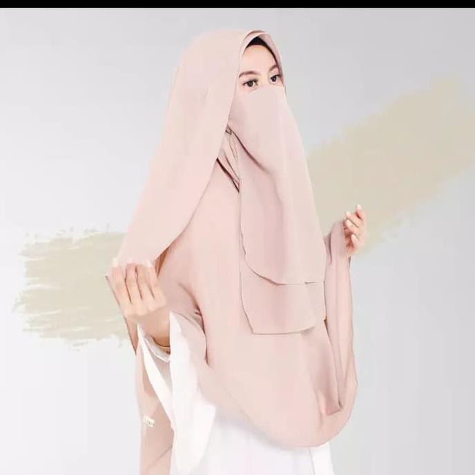 Hijab Kerudung Jilbab instan syar'i jumbo gratis cadar 2 layer - Putih