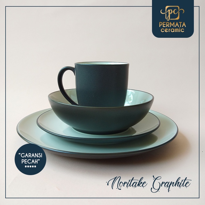 Piring Makan Dinner set Keramik motif Noritake Black 4Pcs