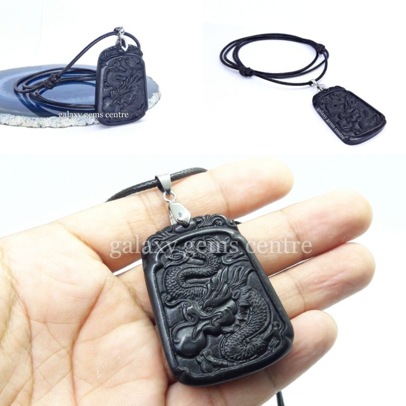 Kalung Liontin Kesehatan Black Jade Ukir Naga