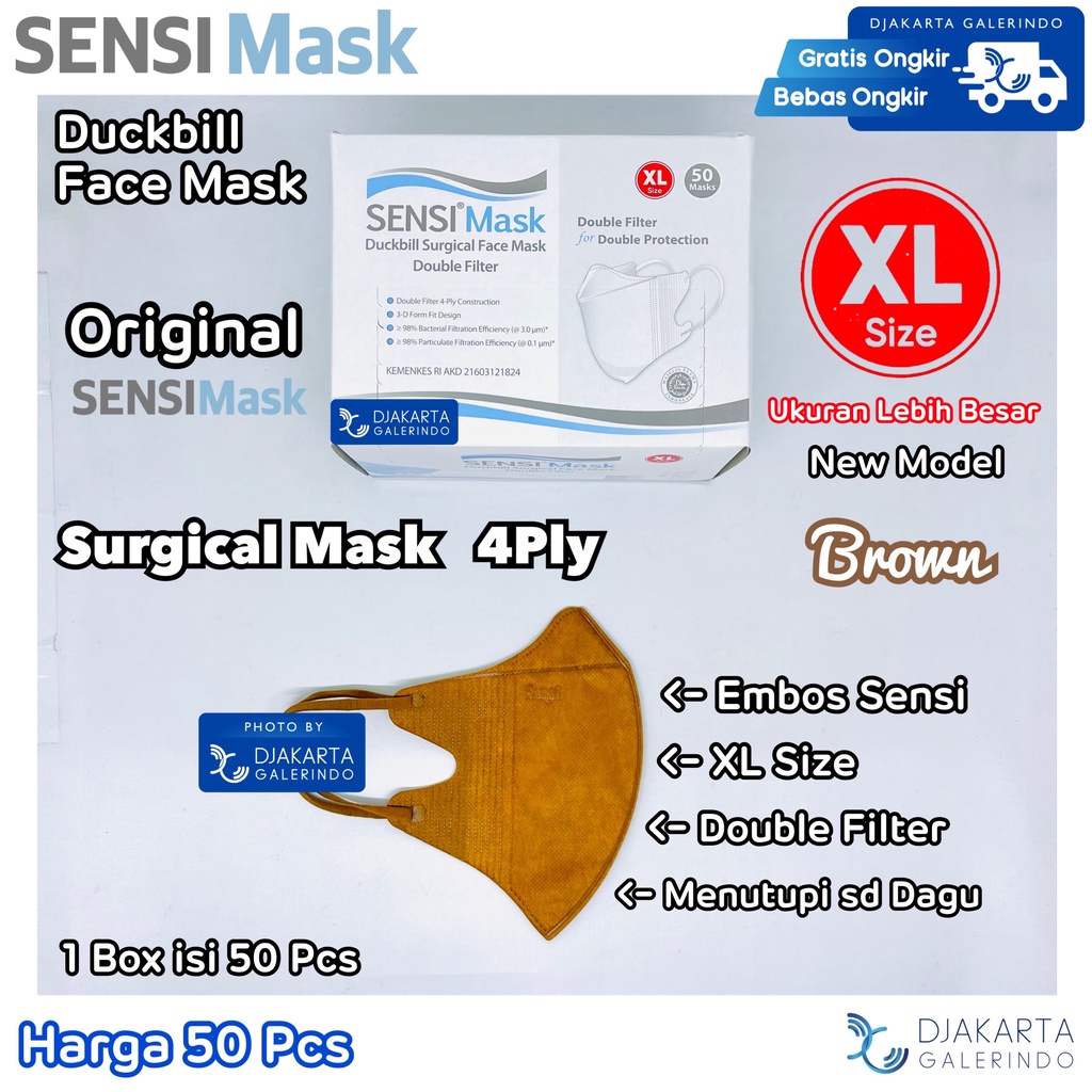 Masker SENSI Duckbill XL Ukuran Besar - Duckbill SENSI Besar ukuran XL box isi 50 Pcs