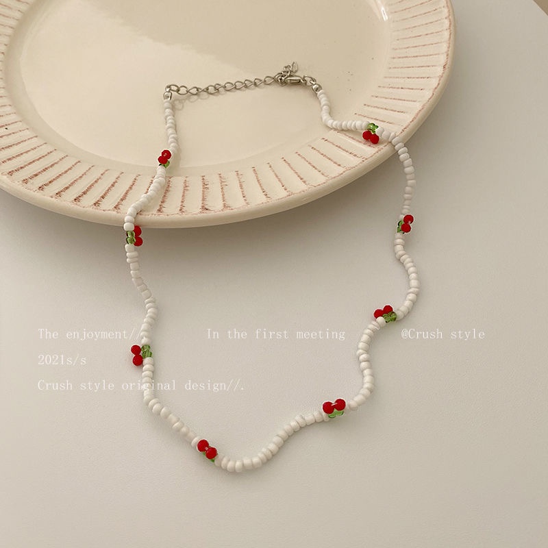 Transparent Cute Cherry Beads Necklace Simple Choker Korean Style Women Fashion Jewelry Accessories