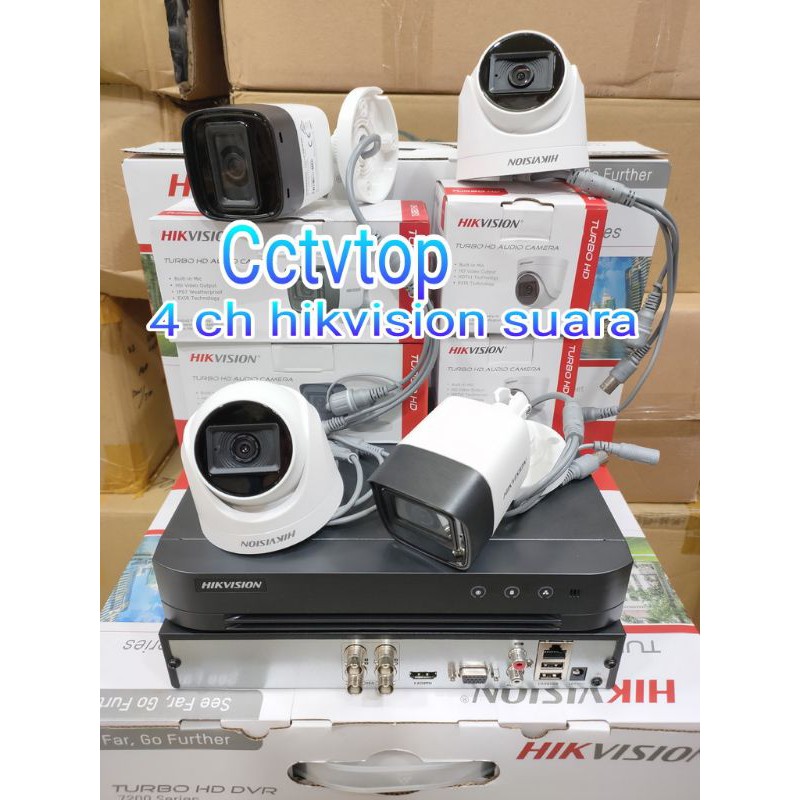 paket cctv hikvision 4 ch 2mp suara full hd 1080p lengkap tinggal pasang