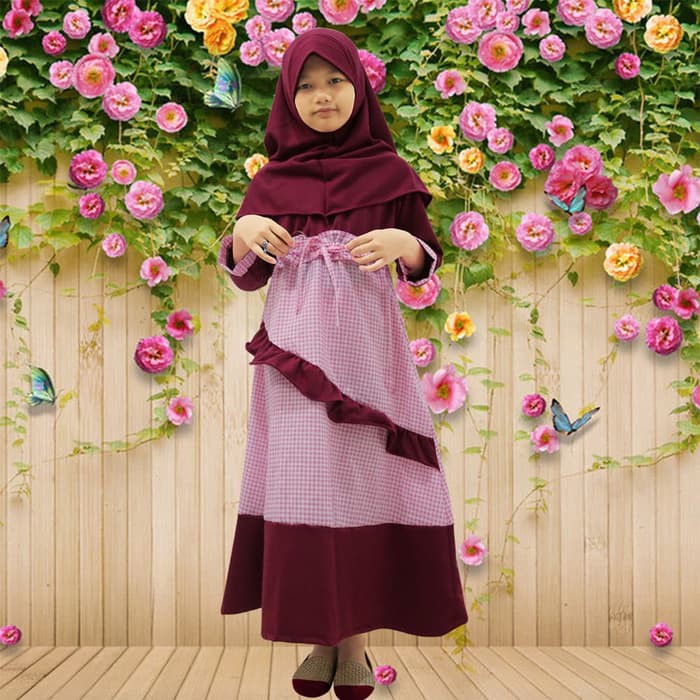 Baju Gamis Syari Anak Perempuan Plus Jilbab Untuk Usia 3-8 Tahun 2