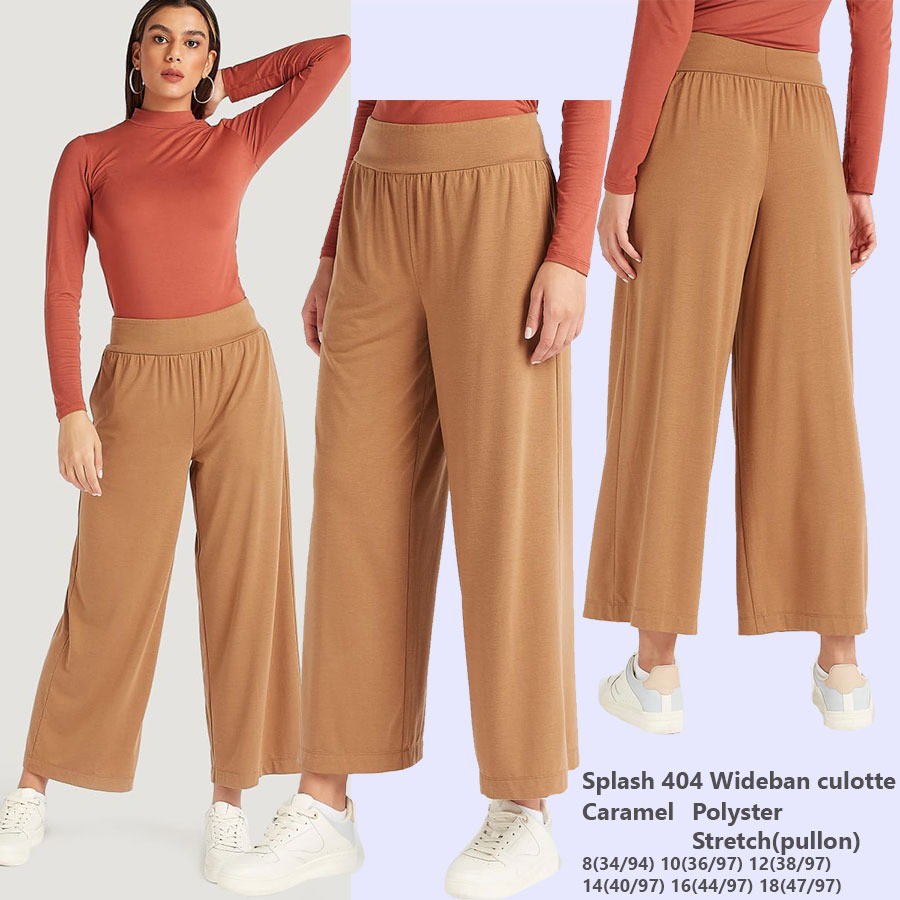 SPLASH Kulot Wanita Culotte Blacknavy Tosca Sands Wideban Caramel Black Oatmeal-2