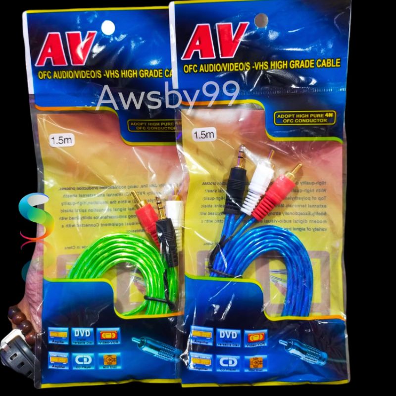 AV KABEL AUDIO PANJANG 1,5 meter KABEL AUX RCA 2in1
