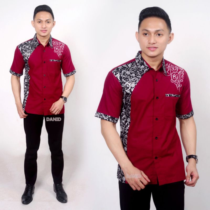 BAJU MUSLIM PRIA- KEMEJA KOKO KOMBINASI BATIK BORDIR