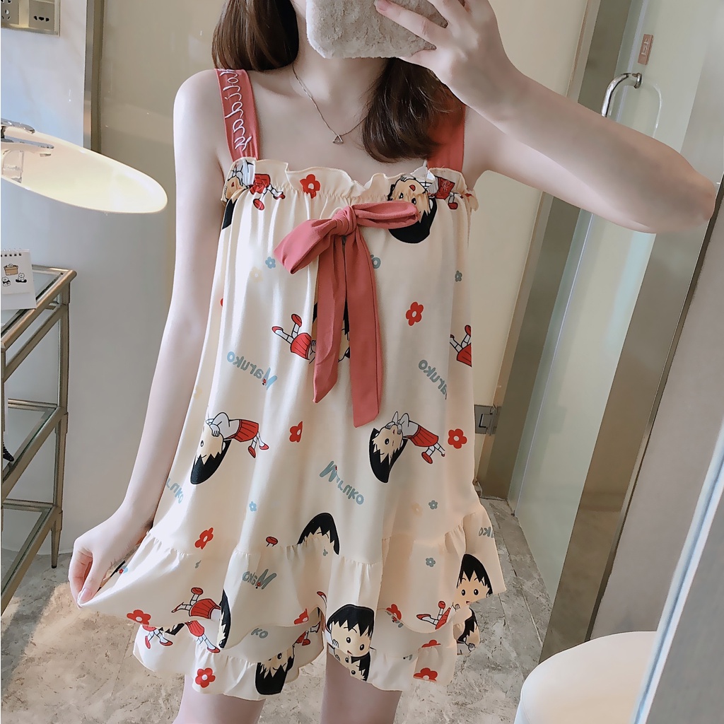 Baaju.id Baju Tidur Piyama Import Wanita Desain Korea Motif Kartun Baju Tidur Lucu KR1003 - 4 Size-MARUKO (CORAL)