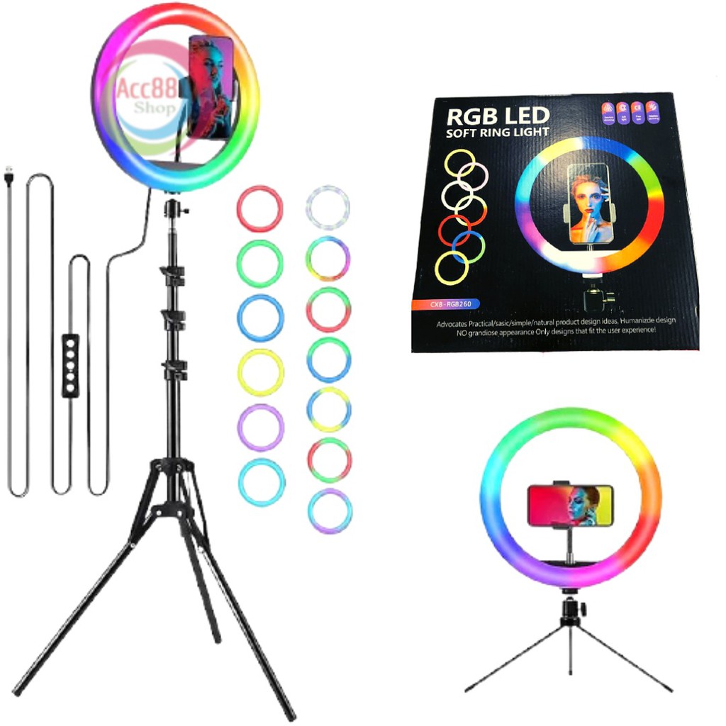 Ring Light RGB RAINBOW LED video + Tripod 55cm / 1.1M / 1.6M / 2.1M