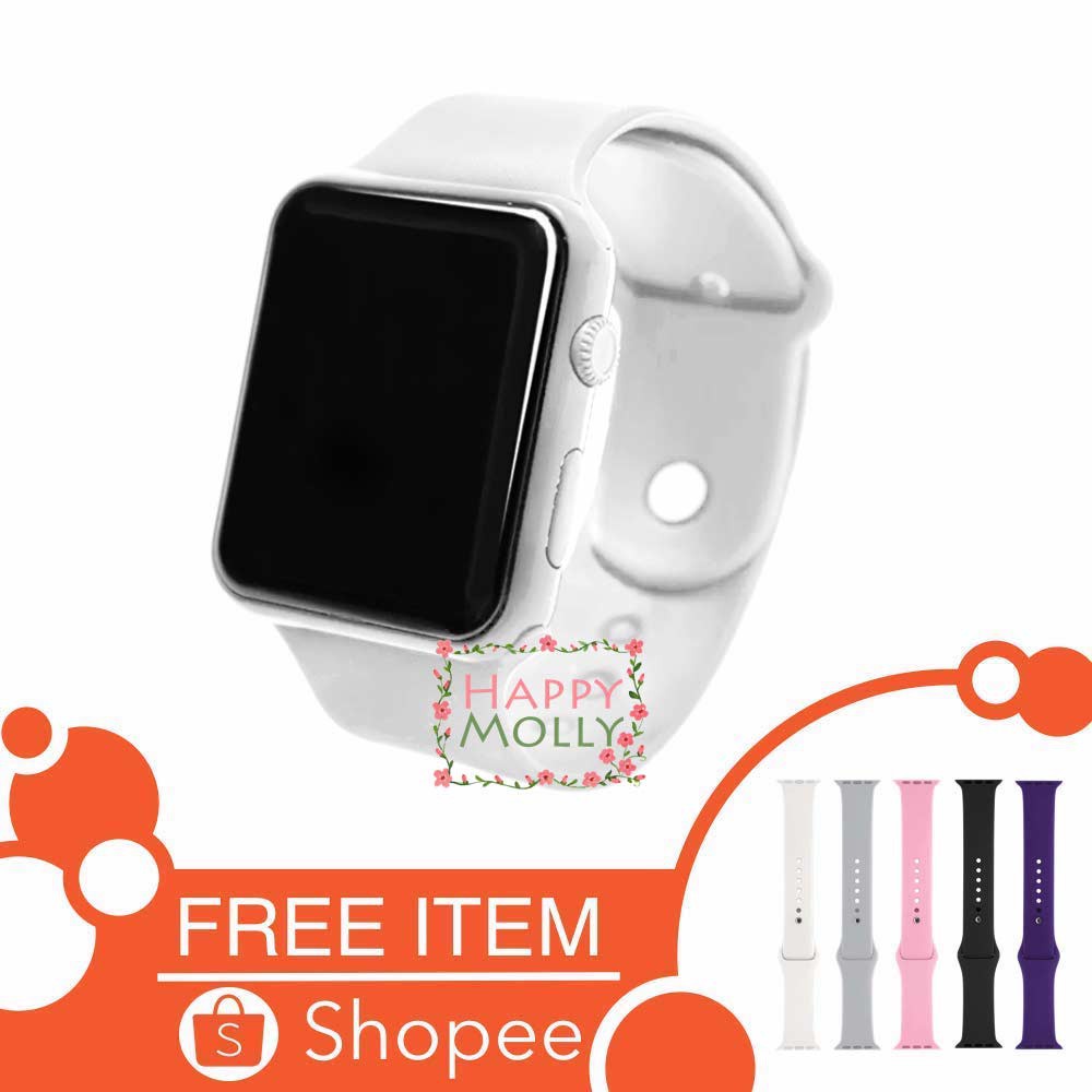 LED Watch [ Putih ] Jam Tangan Digital Pria &amp; Wanita - Strap Rubber - FREE STRAP