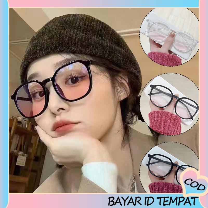 COD❤️ Gradien Pink Blush Glasses Perempuan Anti-biru Warna Cahaya Mengubah Kacamata Bingkai Besar-A.one