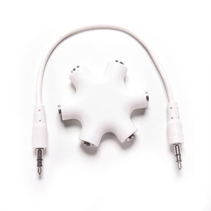 Audio 6 Way Ports Male to 5 Female Earphone 3.5mm Jack Splitter White