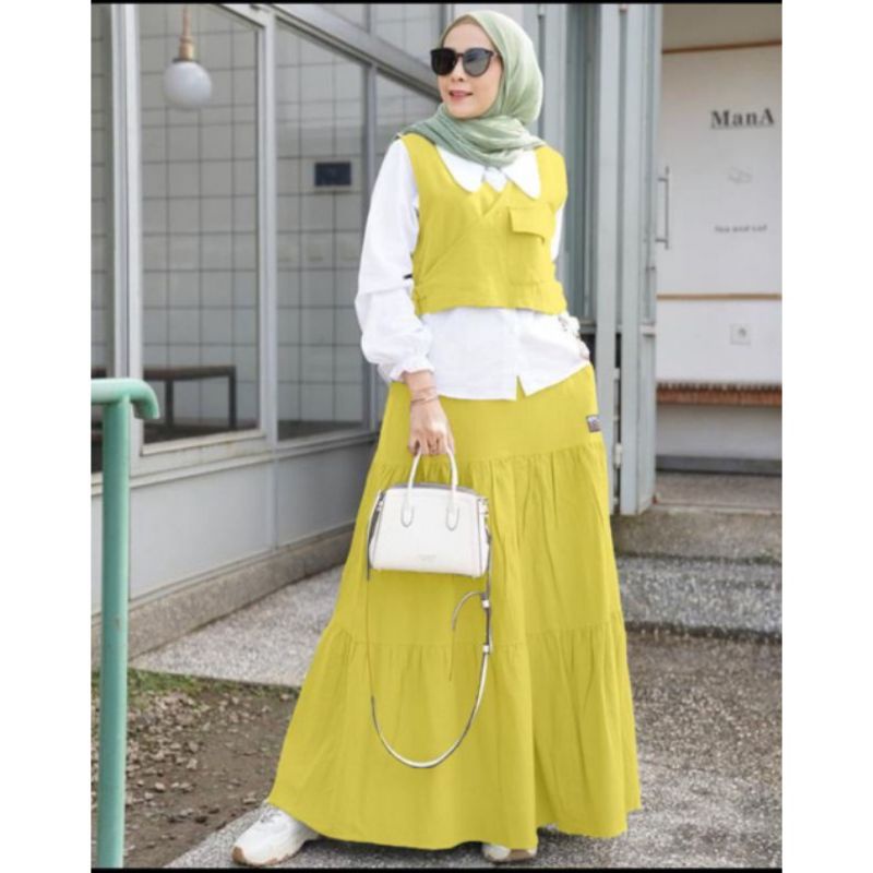 SETROK 3 IN 1 VEST WANITA KEKINIAN TRENDY // SETELAN WANITA ROK MAYUNG