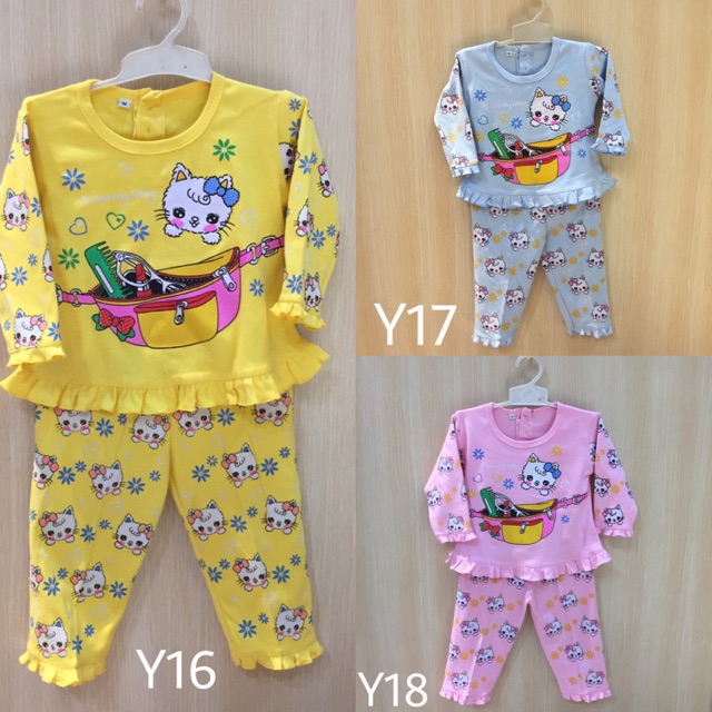 PIYAMA pjamas 1 2 3 tahun / setelan BAJU TIDUR BAYI DAN ANAK-ANAK cewek perempuan celana panjang tan