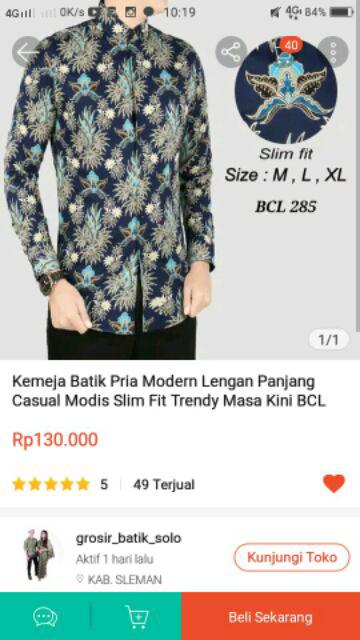 Kemeja Batik Pria Modern Lengan Panjang Casual Modis Slim Fit Trendy Masa Kini Bcl 285