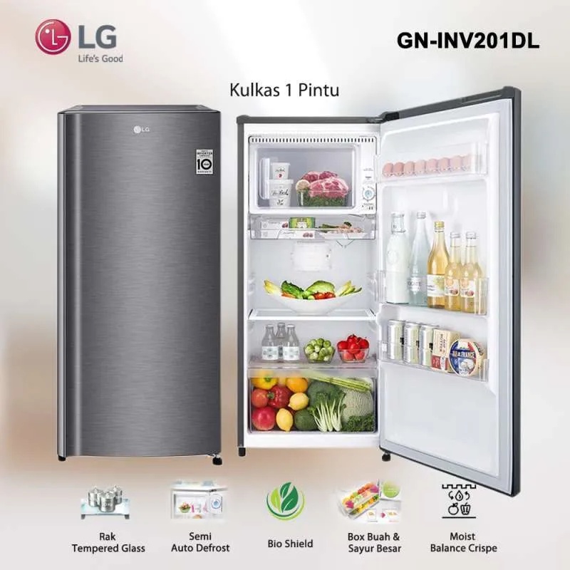 LG KULKAS 1 PINTU GN INV 201 DL 169 L gross/ 164 L  smart inverter