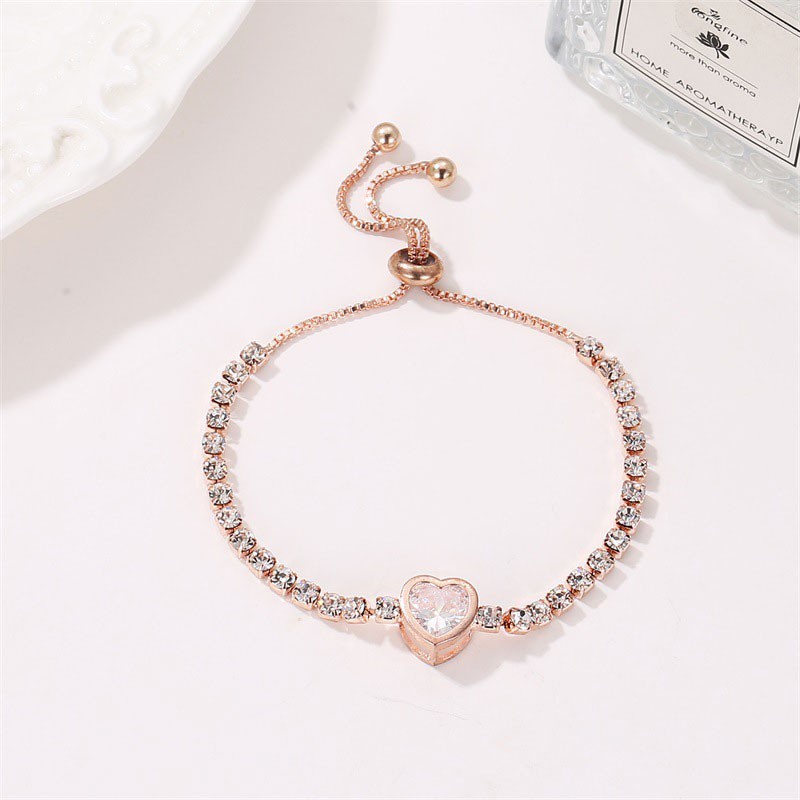 Gelang Serut Korea fashion berlian imitasi lingkaran tangan rantai bracelet gelang serut Dapat disesuaikan Aksesoris Wanita - SD-Rose-gold-2