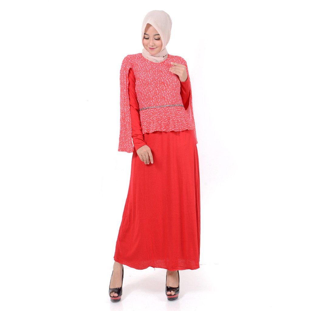 XSHOP Long Dress Gamis Maxi tangan Panjang Kombinasi - Raidah