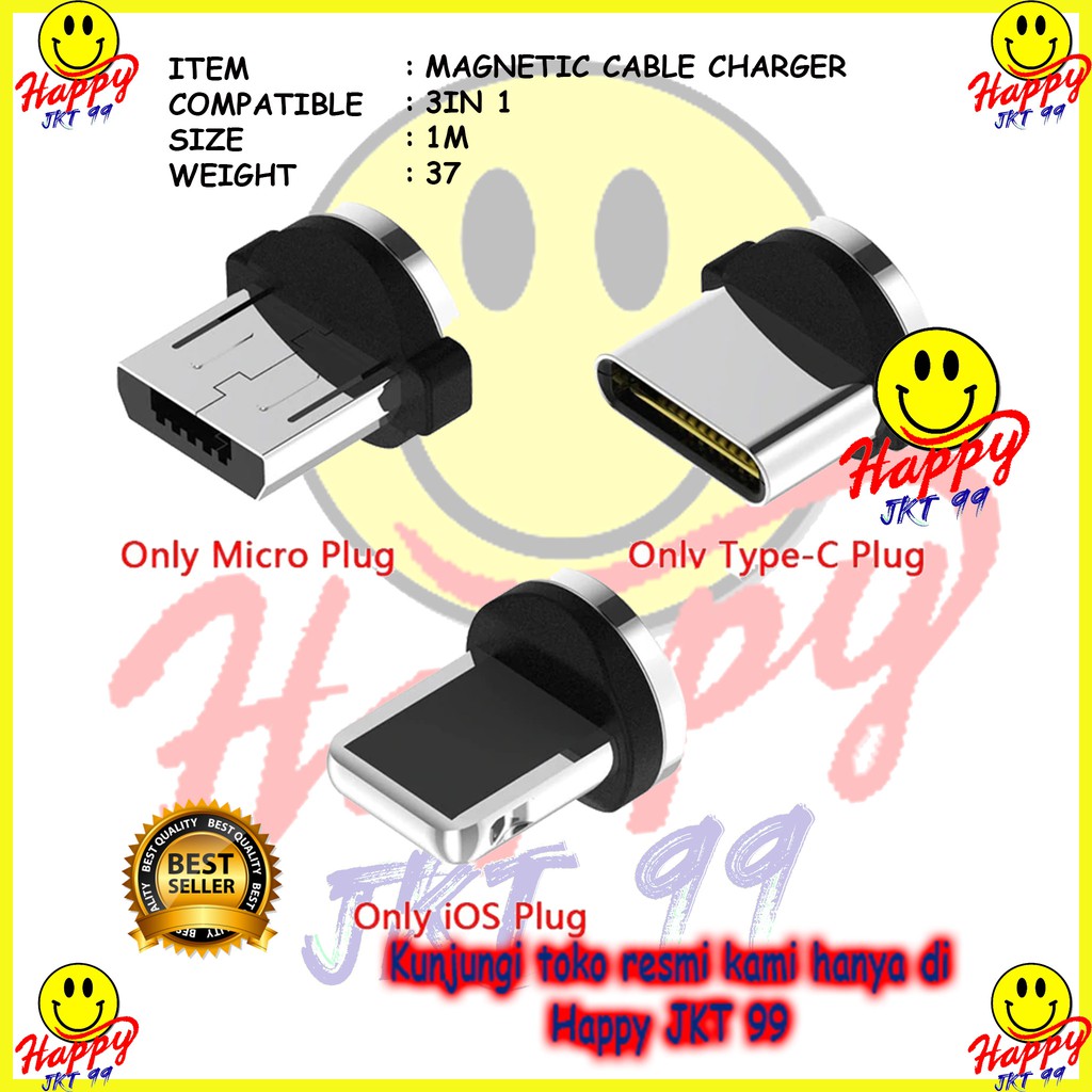 [ HAPPY JKT 99 ] KABEL DATA CHARGER MAGNETIC 3 CONNECTOR 3IN1 LED FAST CHARGE