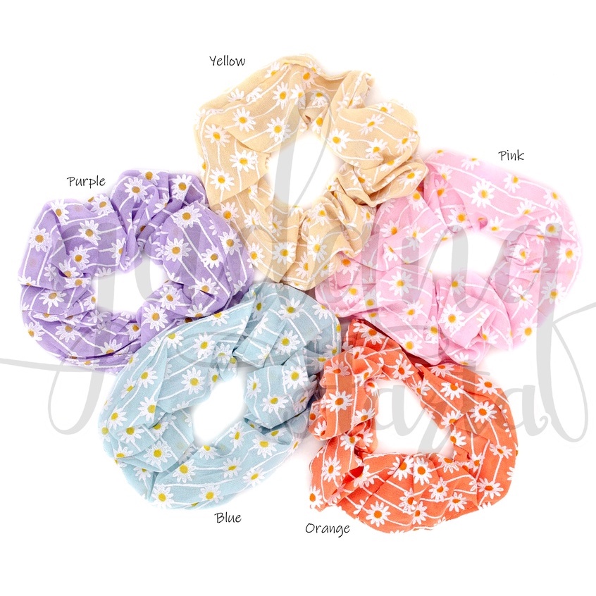 Scrunchie Strip Daisy Hairband Motif Bunga Garis GH 200312