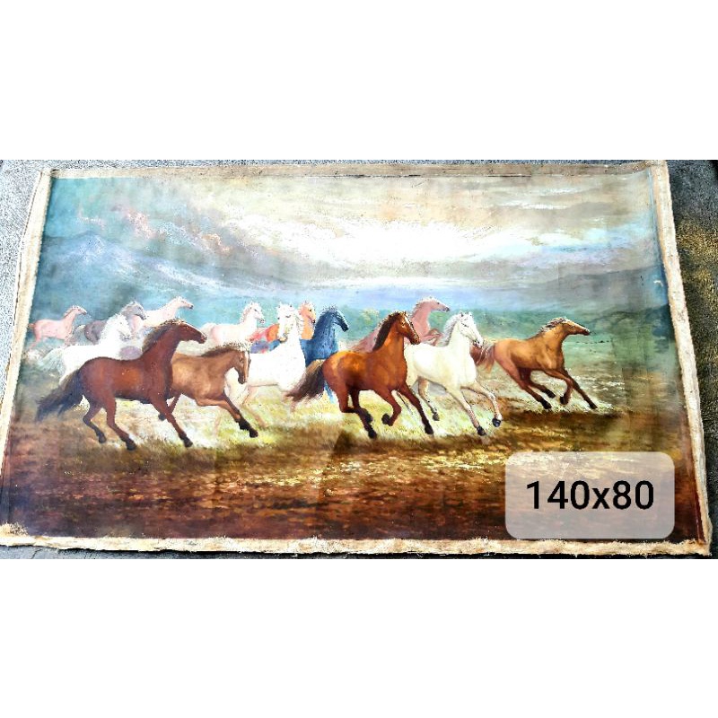 Lukisan Kanvas ASLI Oil Painting/Cat Minyak  KUDA (Fengsui)