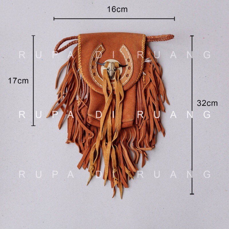 Tas Pinggang Kulit Asli, Indian, Native, Anyam, Bull