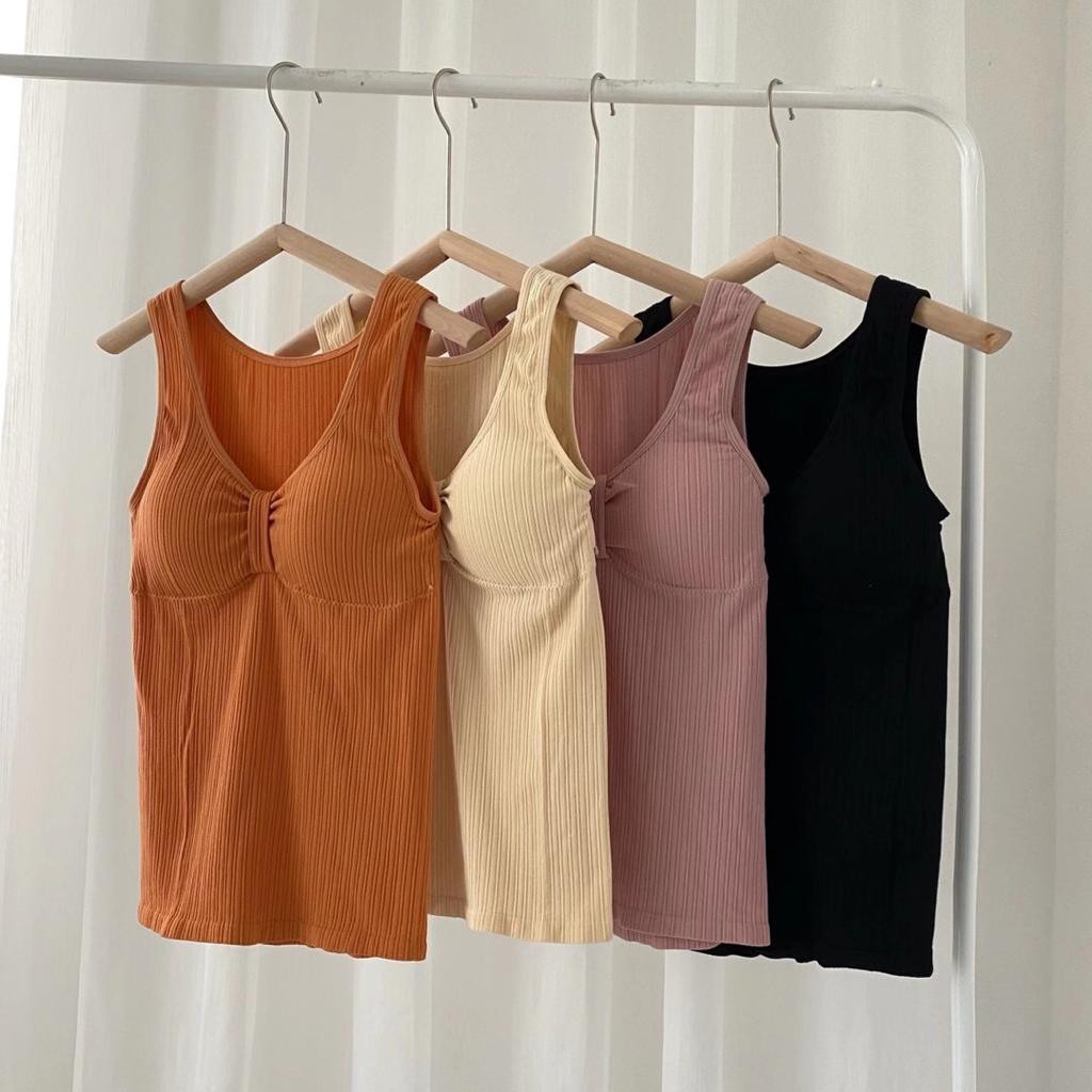 Tank Top Bra Pakaian Dalaman Wanita TankTop Panjang dengan Busa-5