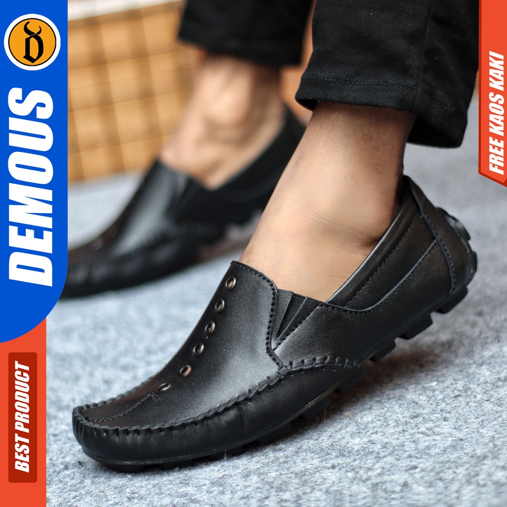 Sepatu Slip On Pria Sepatu Casual Pria Kulit Asli Kerja Kantor Kuliah Kondangan Sepatu Slop Pria Sepatu Hitam Pria DEMOUS MIDRING