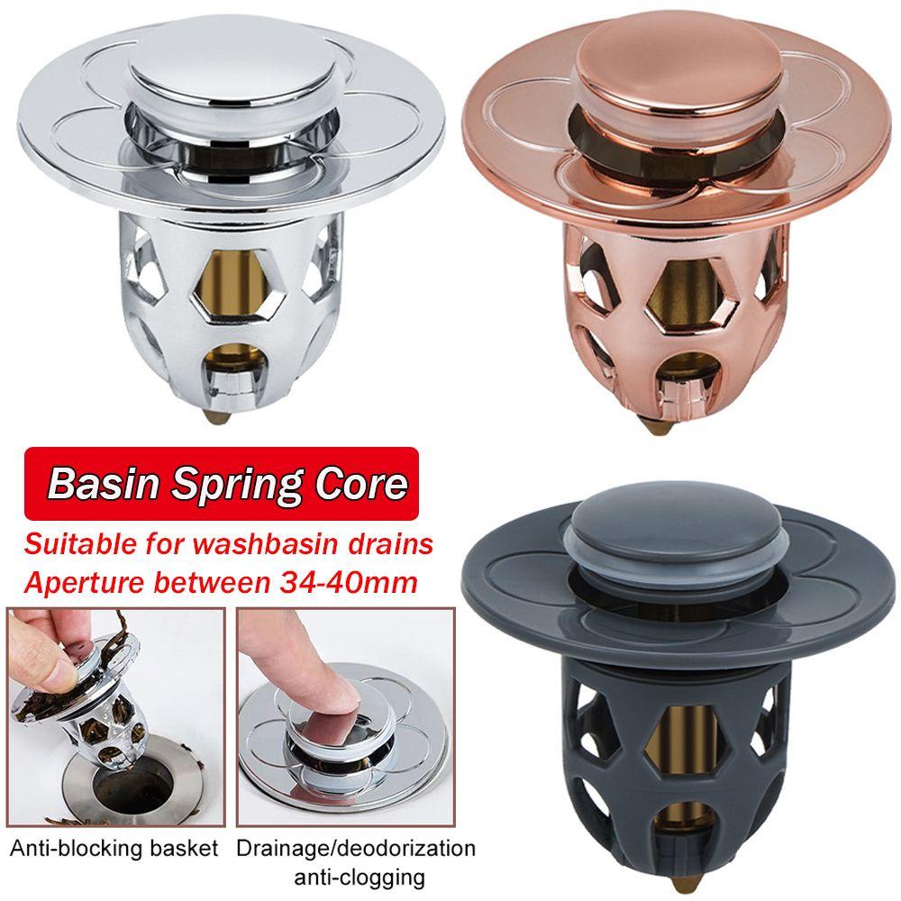 Top Baskom Spring Core Drain Filter Stainless Steel Sumbat Mandi Shower Wastafel Saringan Cuci Baskom Plug Pop-Up Bounce Core