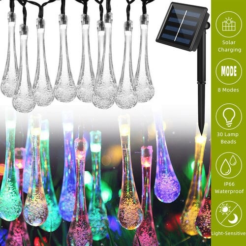 Lampu Tumblr Hias Taman efek kristal es tetesan air hujan tenaga surya 6.5M isi 30 LED anti air TaffLED Raindrop Lampu Hias Solar Panel lampu selang - SP0 IP65 Solar Light Garden/Solar Lamp Outdoor Waterproof Water Droplet Led Bulb Home Christmas